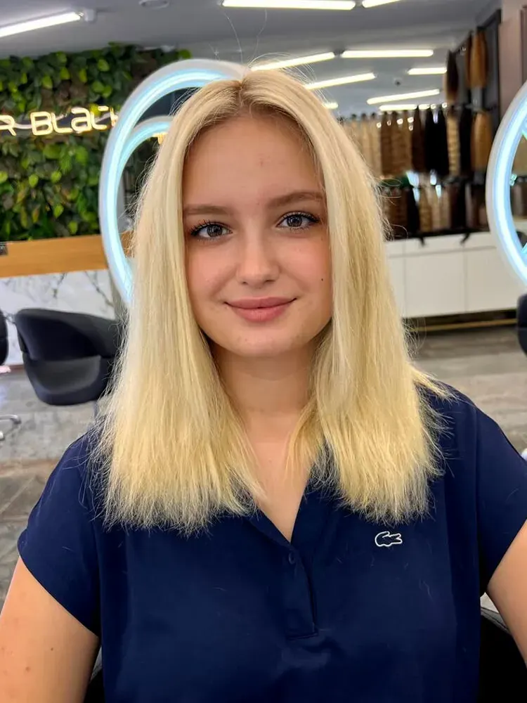 Platin sarısı lob kesim — Hair Black salonu